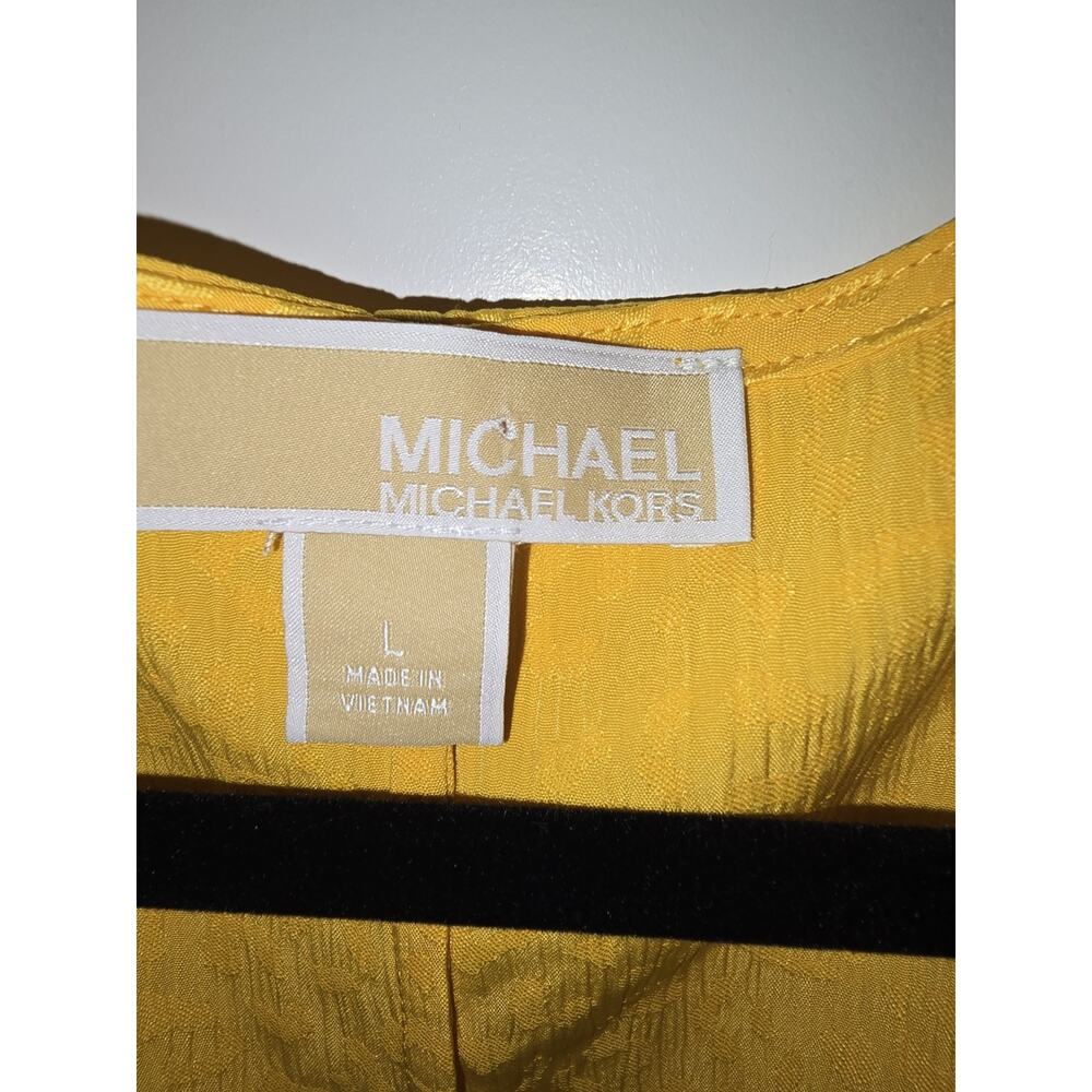Womens Michael Kors Yellow V-neck Tunic Adjustable Side Length Leopard Print - Picture 4 of 5